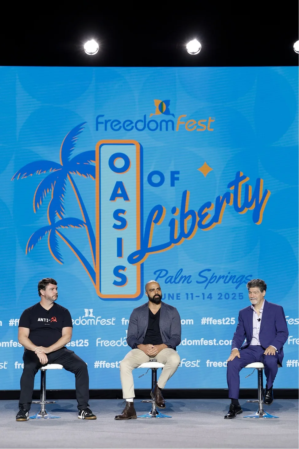 Panel discussion under the blue colorway stage treatment