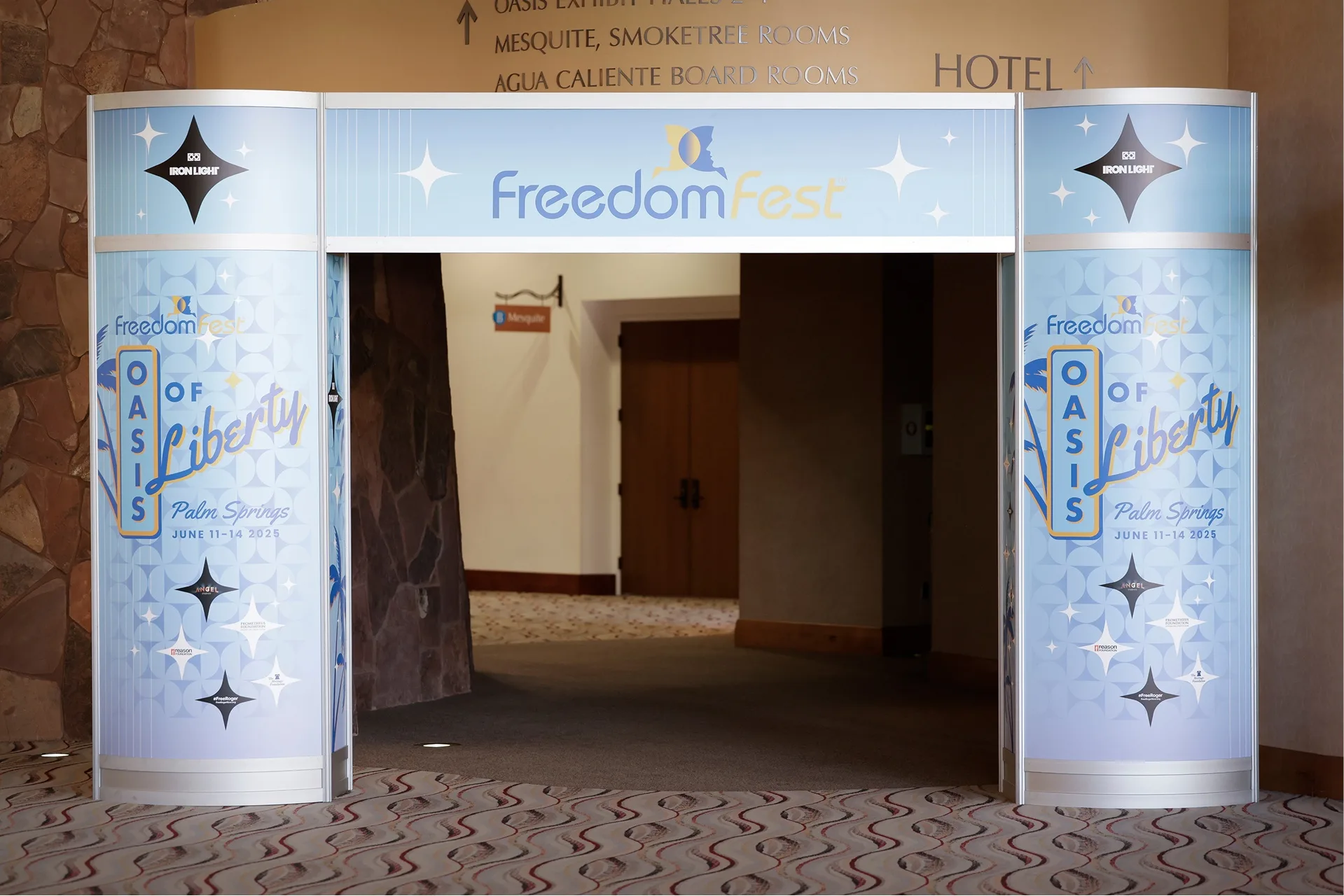 Branded entrance archway printed at architectural scale